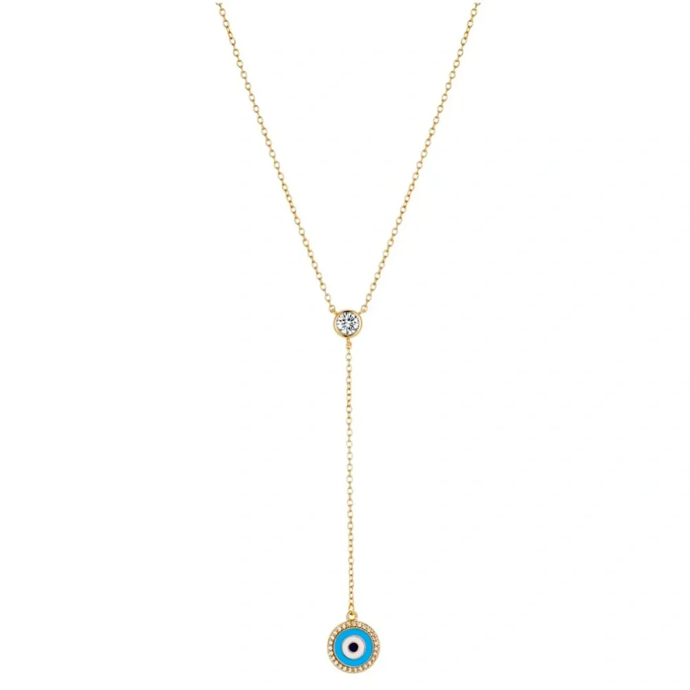 Gold Flash Plated Crystal Evil Eye Lariat Necklace - Picture 3 of 3